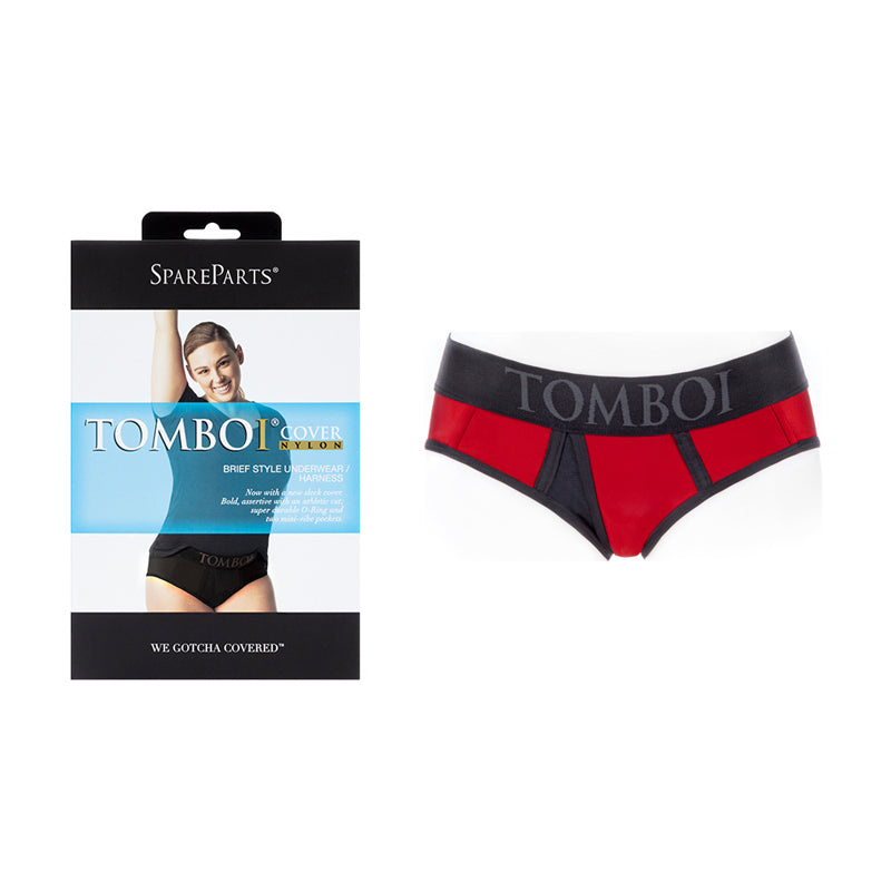 SpareParts Tomboi Cover Brief Style Underwear Harness Nylon Red/Black 2XL